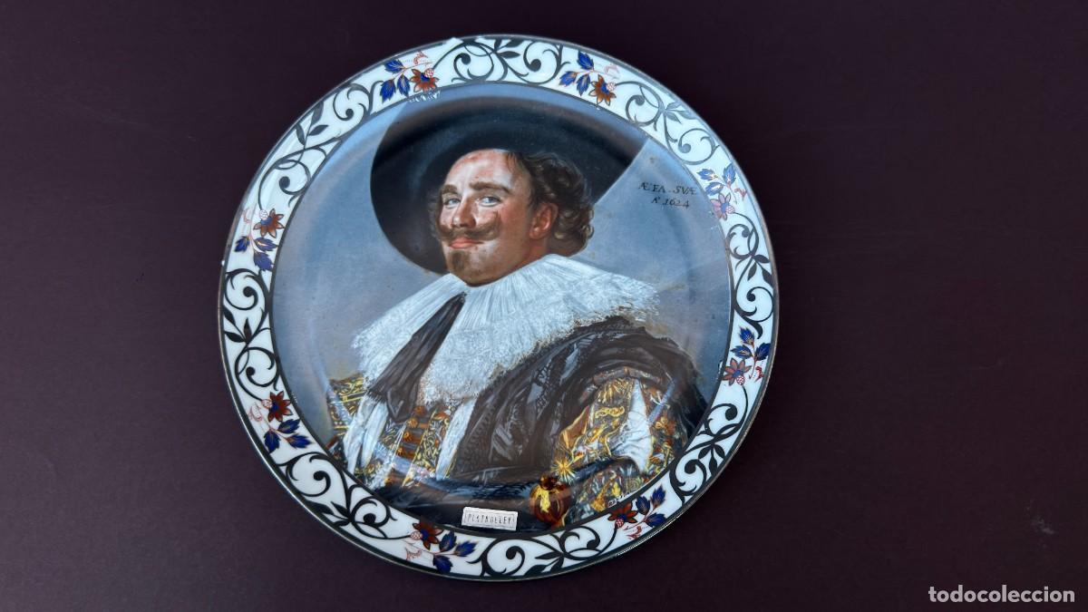 Vintage: Plato de porcelana Bohemia JN Barcelona plata de ley, El Caballero Sonriente (Frans Hals) &ndash; 27 CM
