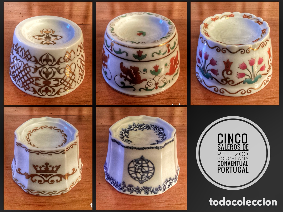 Vintage: Lote de 5 saleros de pellizco de colecci&oacute;n , CONVENTUAL. Portugal.