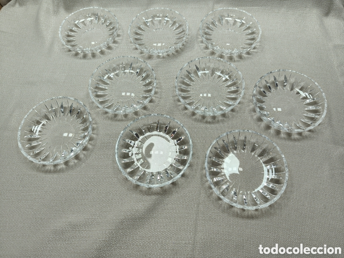 Vintage: Elegante conjunto de 9 cuencos de cristal transparente tallado , vintage .