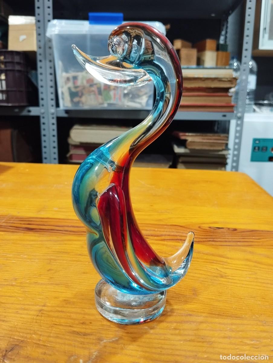 Vintage: FIGURA DE CRISTAL PATO &oacute; CISNE, en Cristal Macizo Soplado Estilo Murano (20 cm altura).