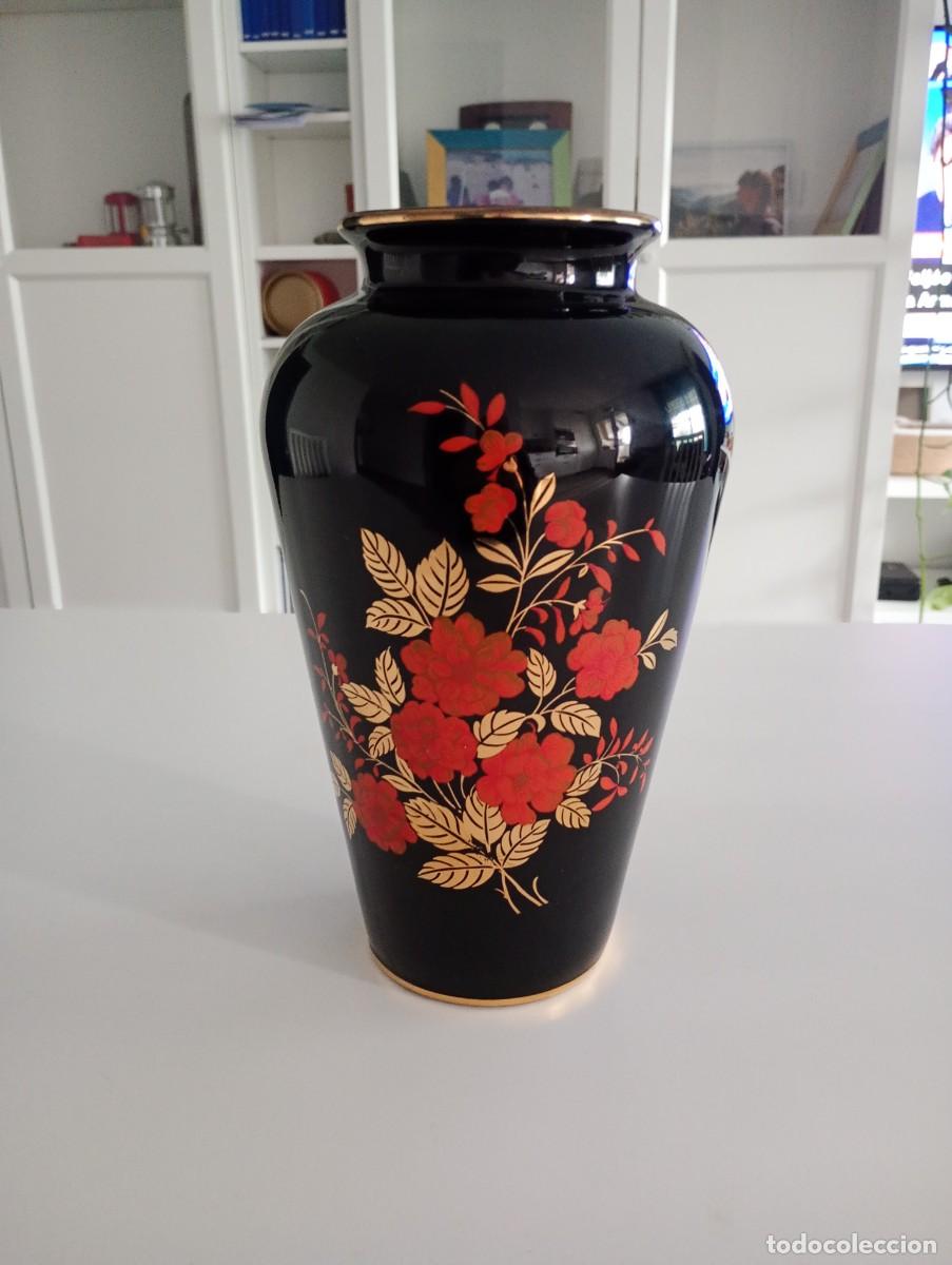 Vintage: Jarron vintage en porcelana estilo oriental esmaltado floral 25 cm