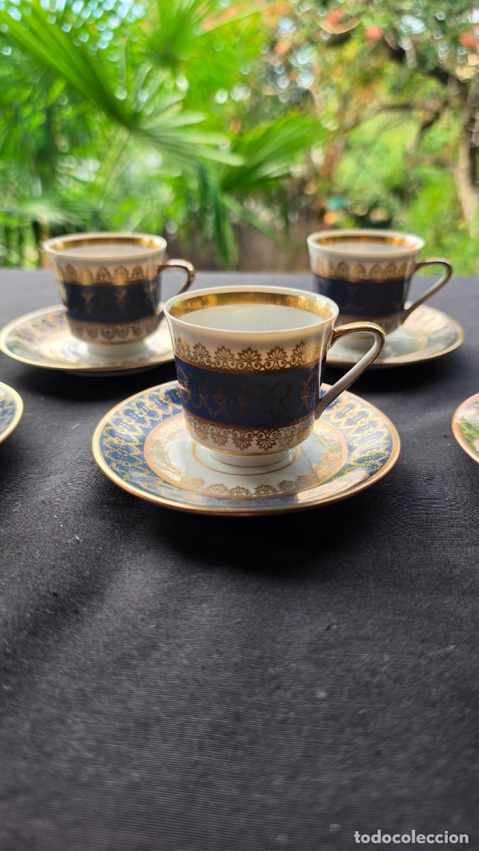 Vintage: Juego de 6 Tazas de Caf&eacute; Espresso Fina Porcelana Vieux Paris RW Azul Cobalto y Pan de Oro Elegancia