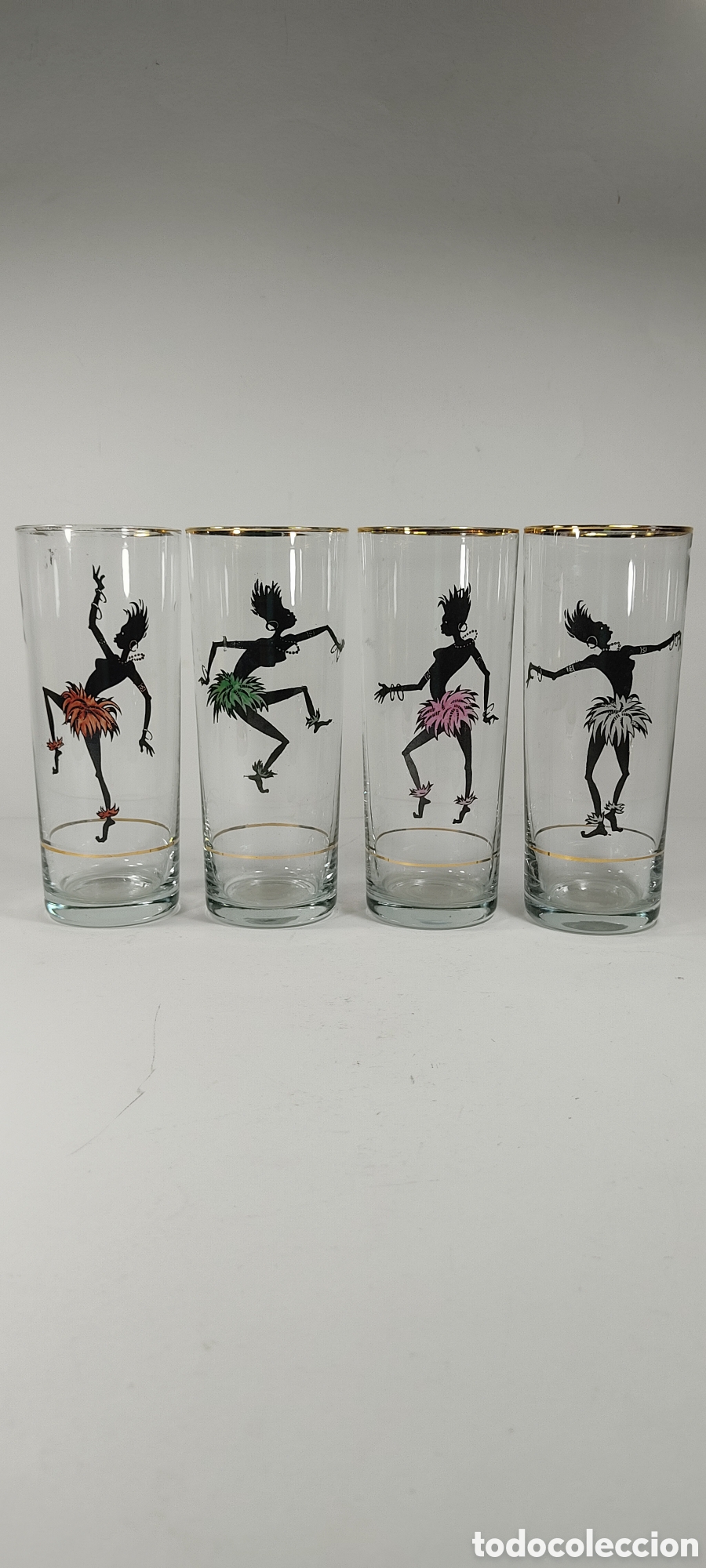 Vintage: CUATRO VASOS VINTAGE DE REFRESCO, CON DANZARINAS AFRICANAS (+2 DE REGALO)