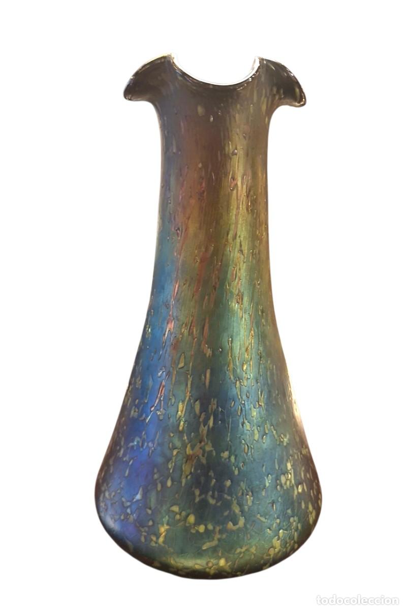 Vintage: Jarron estilo Art Nouveau en vidrio iridiscente
