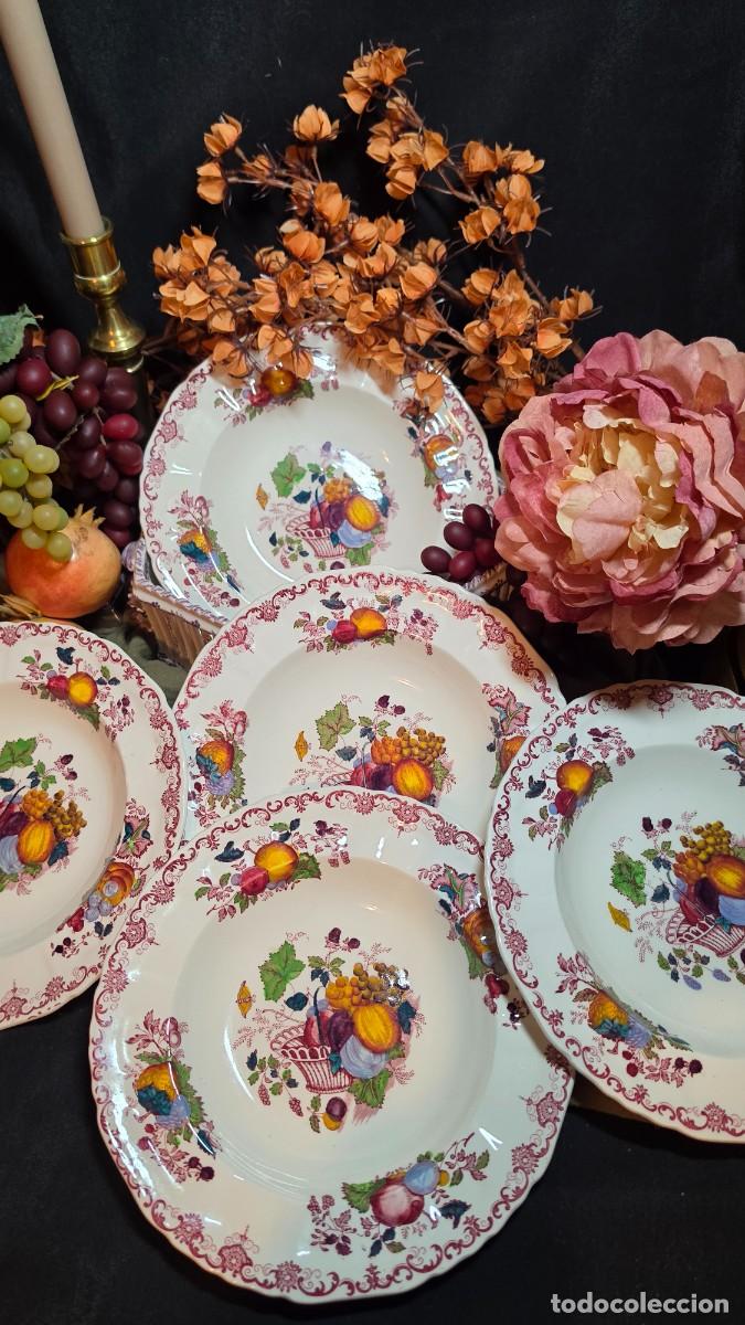Vintage: Set de 6 Platos Hondos Mason&acute;s Vintage (22,5 cm) Loza Vajilla Inglesa R&uacute;stica Elegante Serie Basket