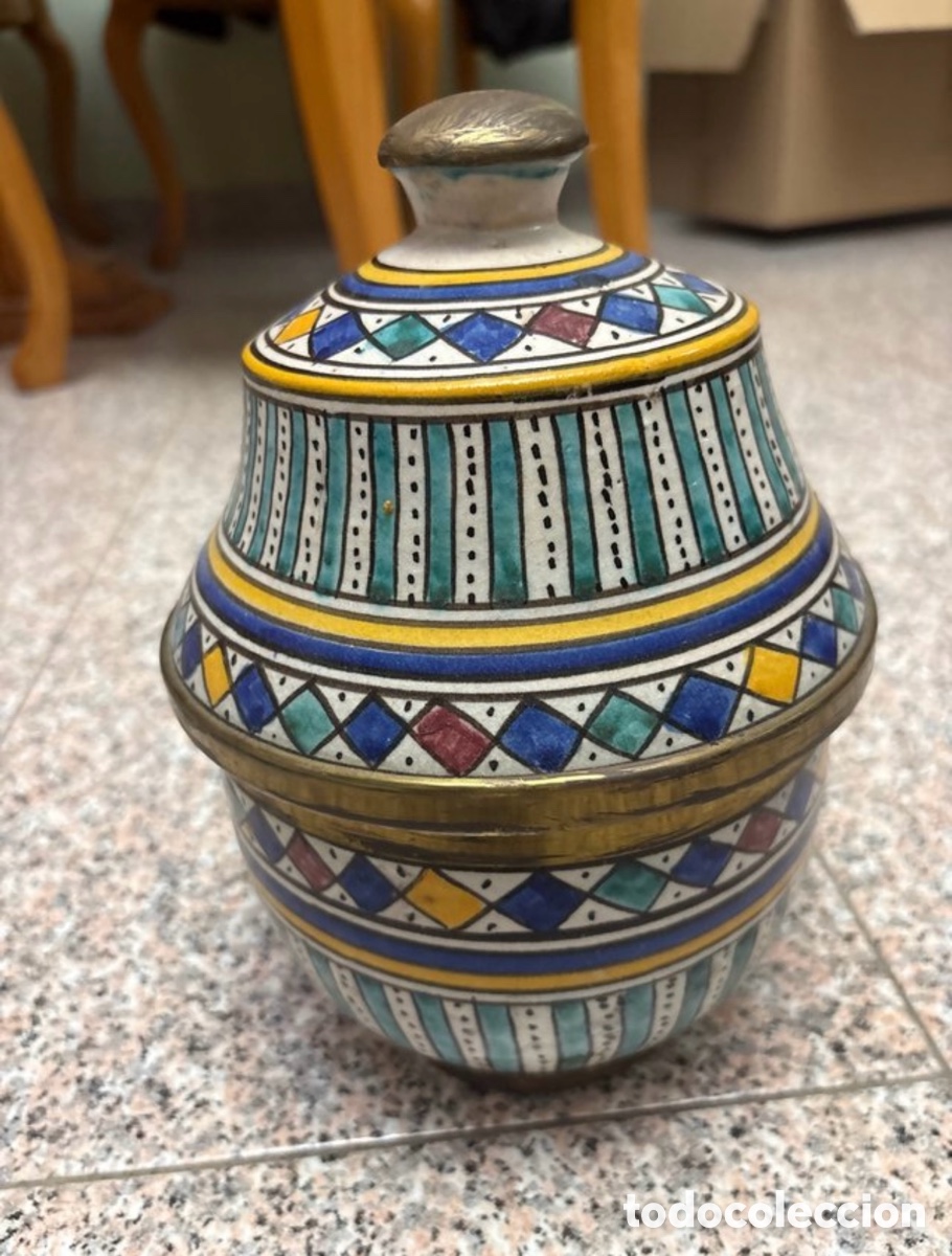 Vintage: Jarr&oacute;n Cer&aacute;mica Marroqu&iacute; Artesanal de Fez