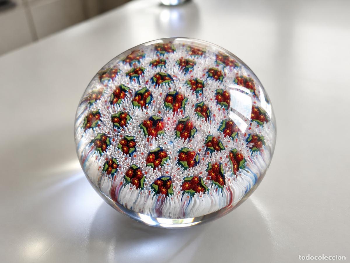 Vintage: Pisapapeles de cristal millefiori floral &ndash; 8 cm &ndash; Estilo Murano &ndash; Coleccionismo