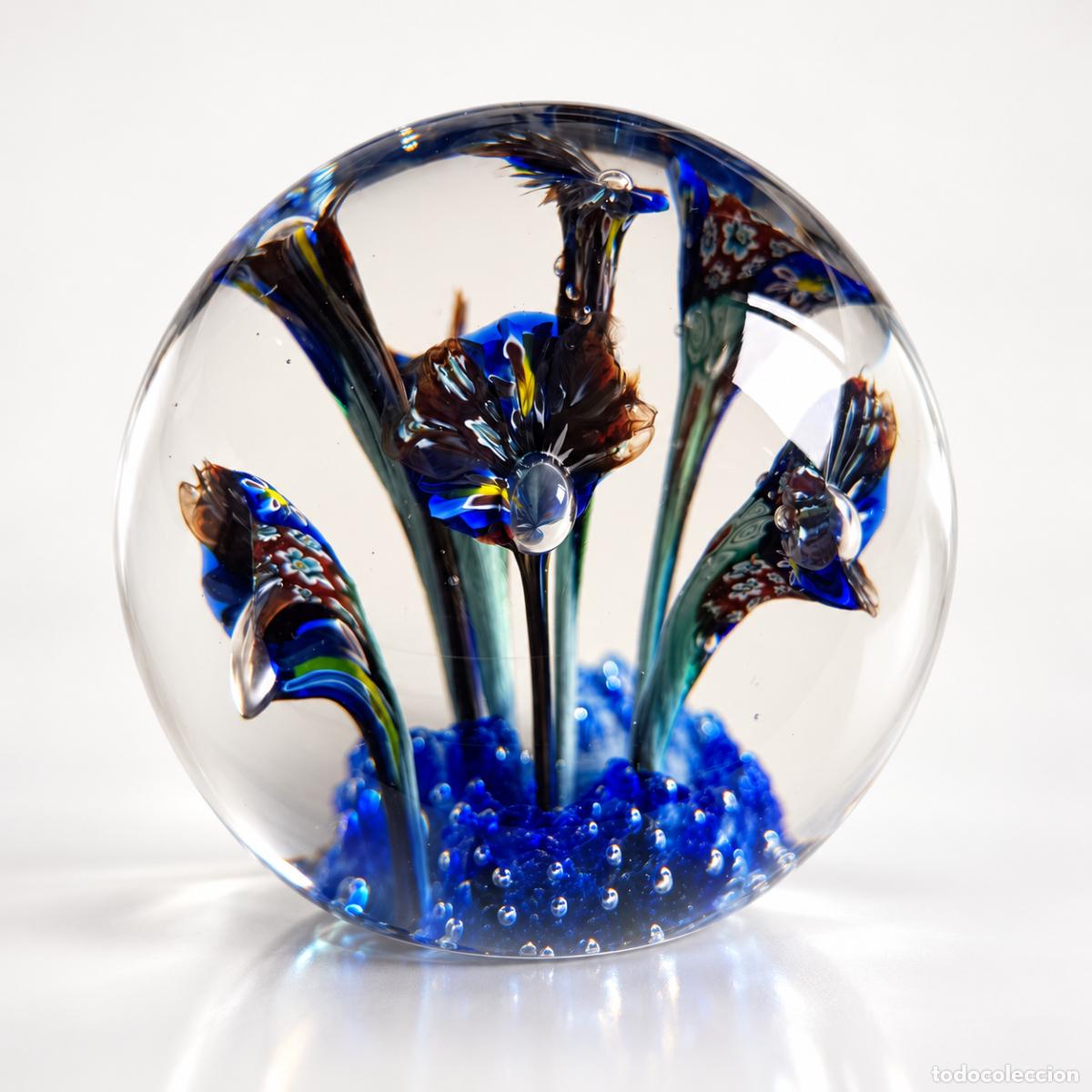 Vintage: PISAPAPELES DE CRISTAL DE MURANO &ndash; FLORES TRIDIMENSIONALES &ndash; ETIQUETA ORIGINAL &ndash; ITALIA
