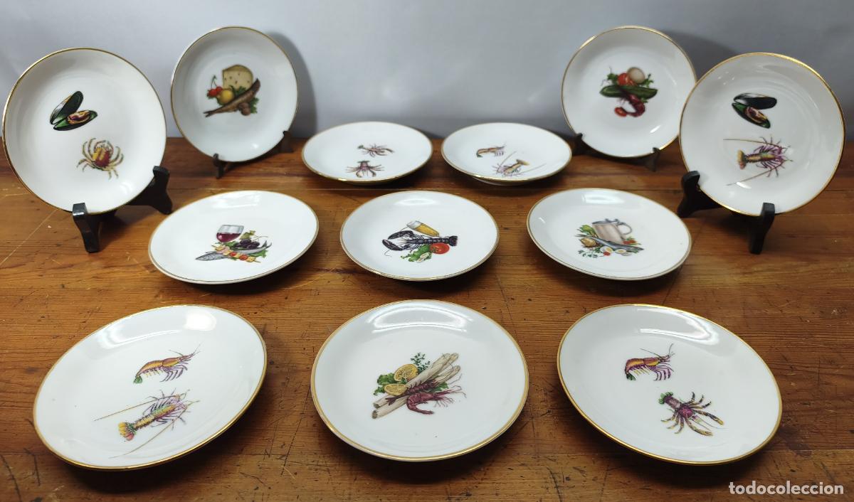 Vintage: Conjunto de 12 platos marisco pescado &middot; Aperitivos &middot; Entremeses &middot; D&ordm; 12,5 cm