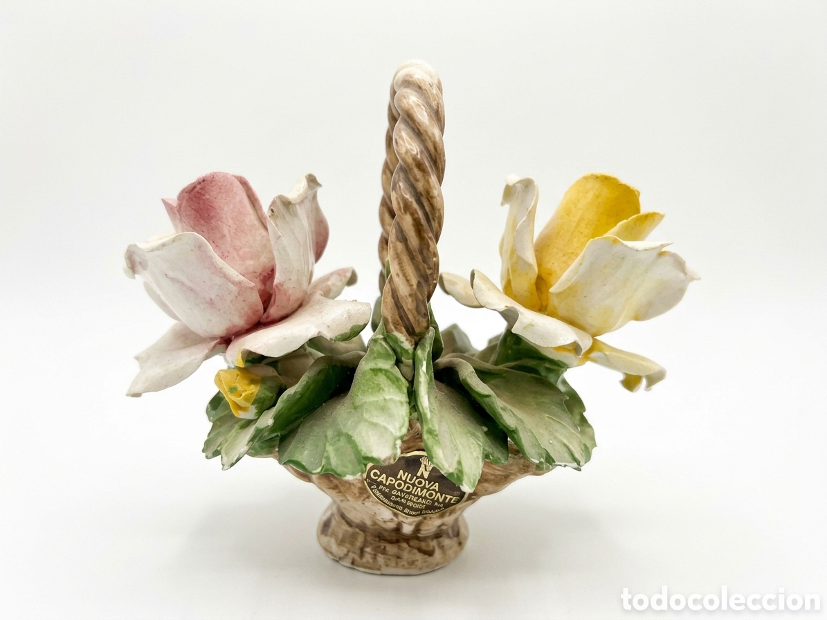 Vintage: Cesta flores rosas ceramica Capodimonte capodimonti Nuova
