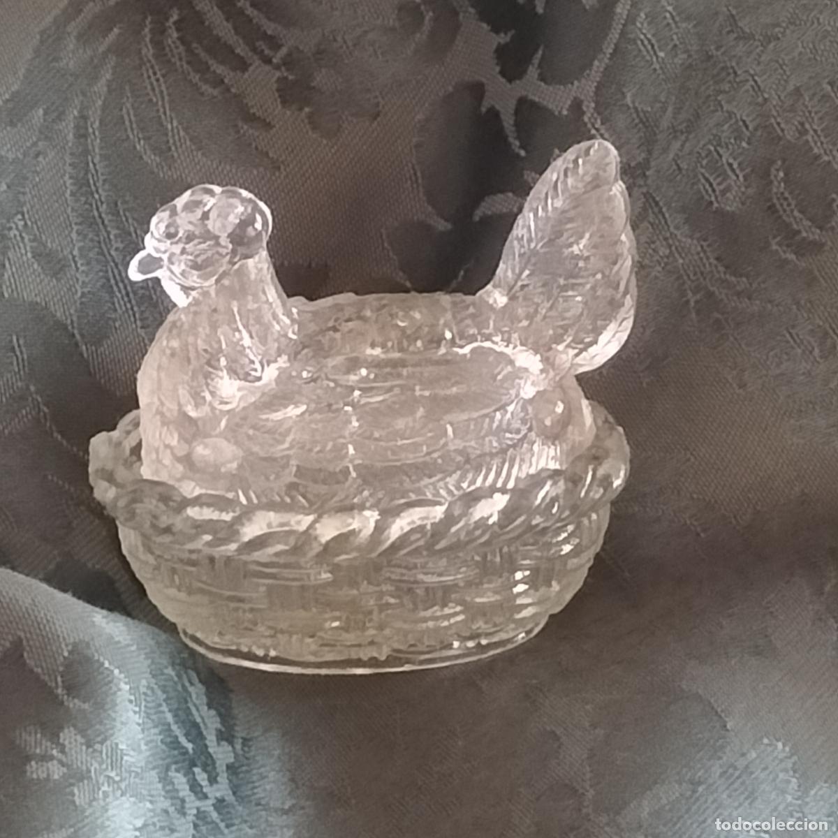 Vintage: SALERO DE PELLIZCO - CRISTAL PRENSADO - GALLINA.