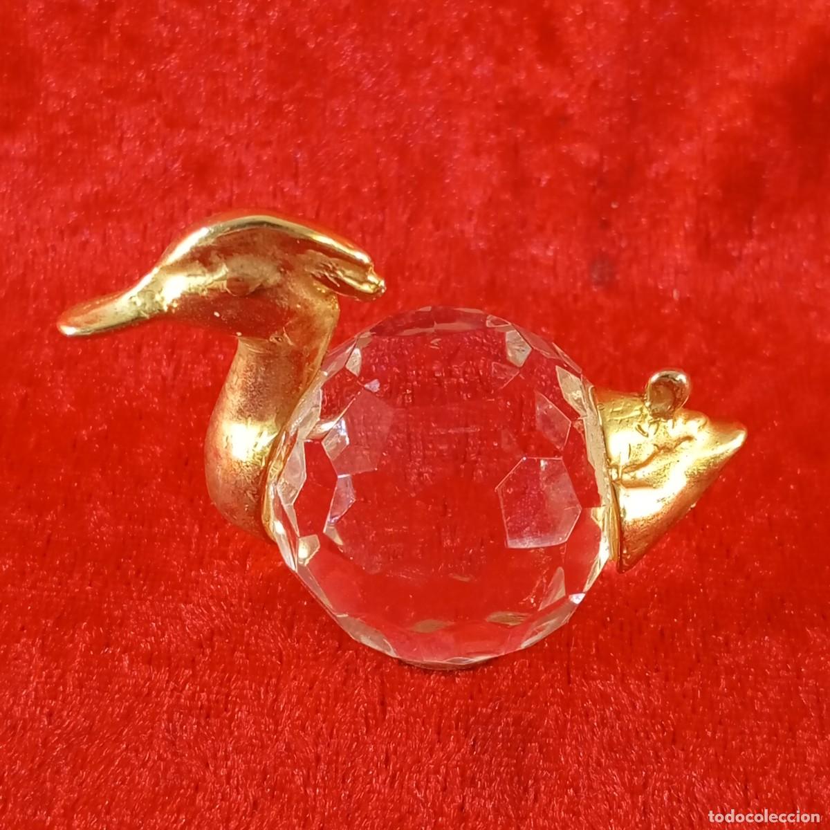 Vintage: FIGURA DECORATIVA DE CRISTAL DE PATO - ACABADO EN ORO METALIZADO - 1990'S - VINTAGE - 5,5 CM
