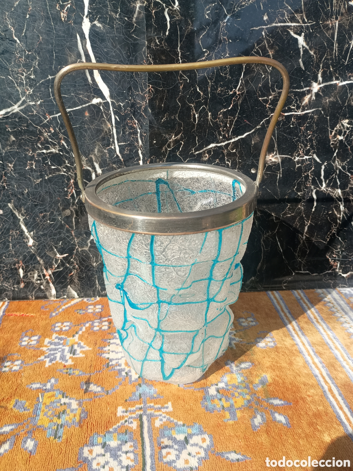 Vintage: Coctelera hielera cristal craquelado