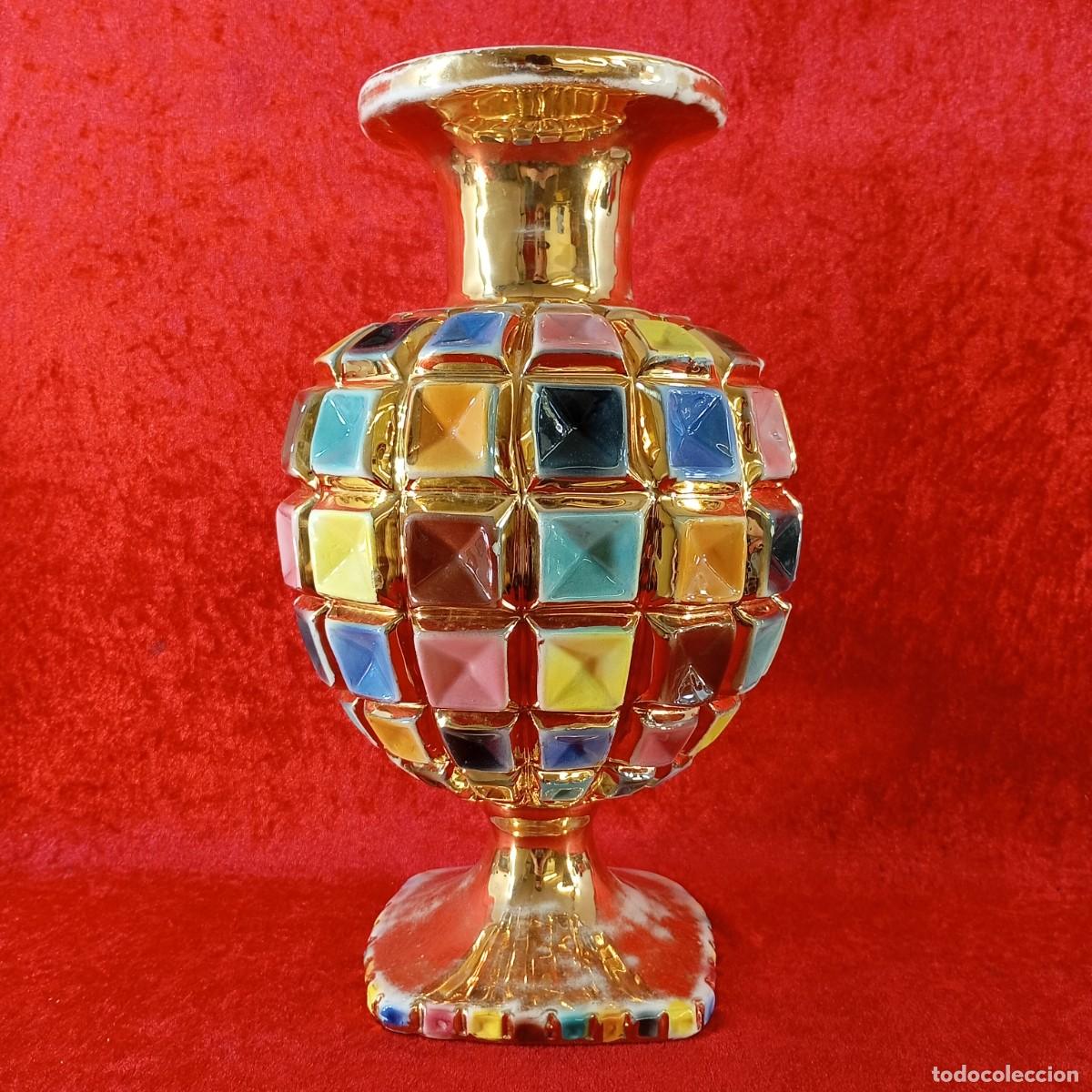 Vintage: JARR&Oacute;N DE MESA VINTAGE - CER&Aacute;MICA POLICROMADA - FABRICADO EN ITALIA - 1960'S - 31,5 CM DE ALTO
