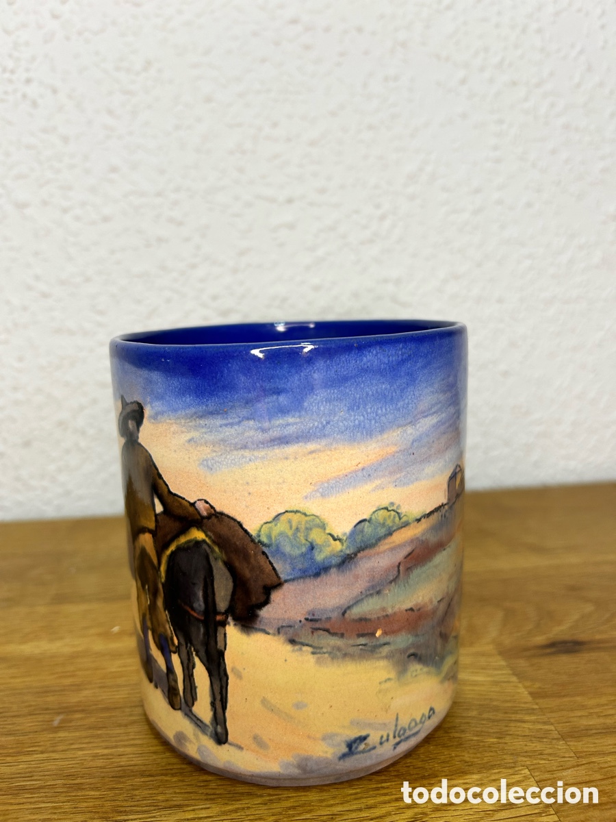 Vintage: Magnifico Jarron Cilindrico cubilete en ceramica artistica de Daniel Zuloaga y Boneta (1852-192)