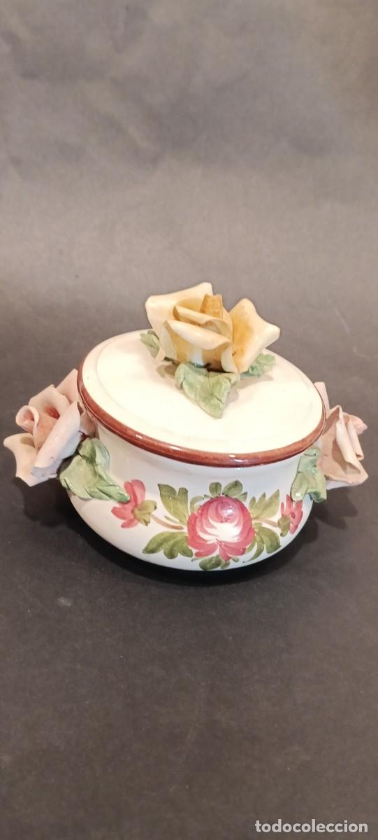 Vintage: AZUCARERA / BOL VINTAGE DE CERAMICA DE BASSANO CON FLORES EN RELIEVE ARTESANAL