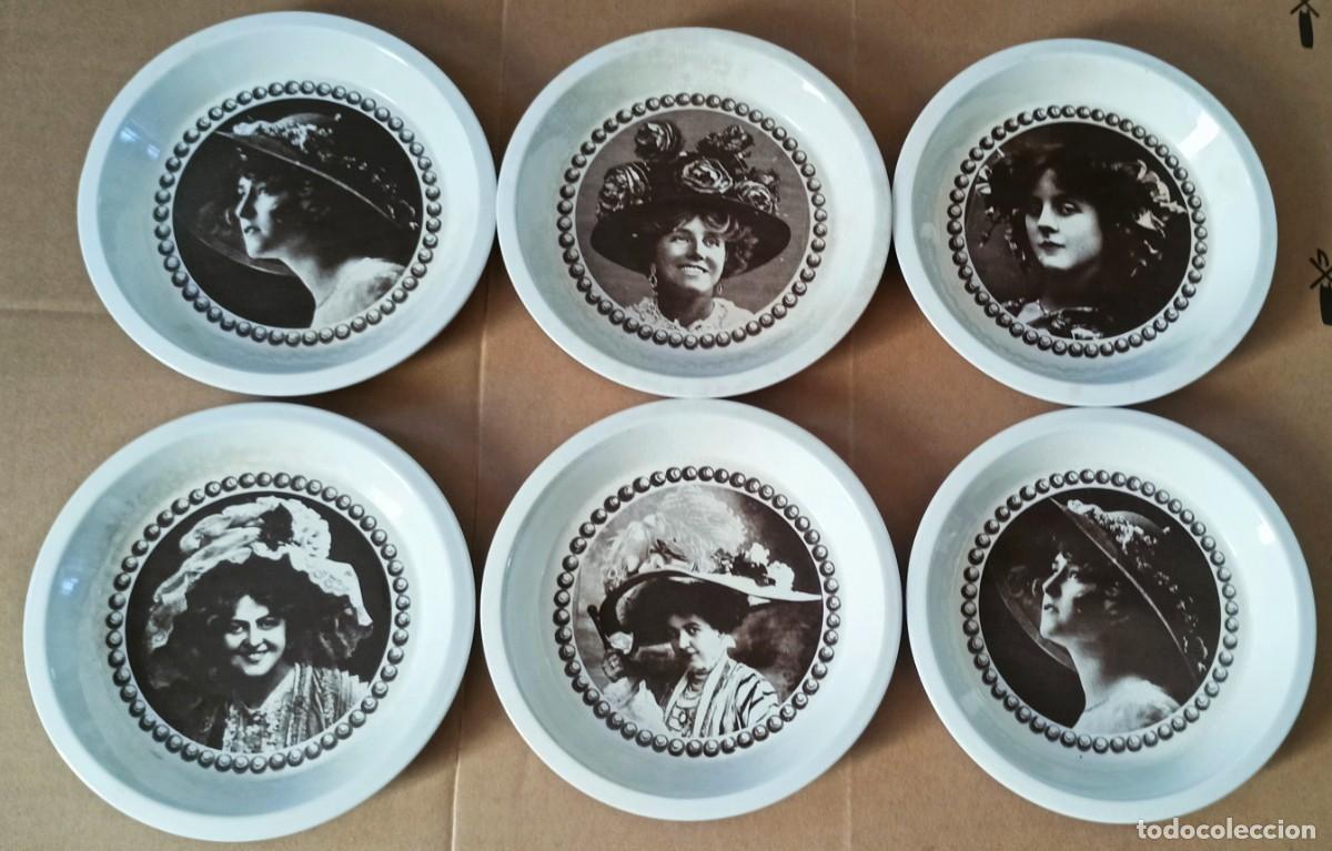 Vintage: Lote 6 Platos de Postre Vintage - Portmeirion Inglaterra - Serie &rdquo;Where Did You Get That Hat!&rdquo; - 16,