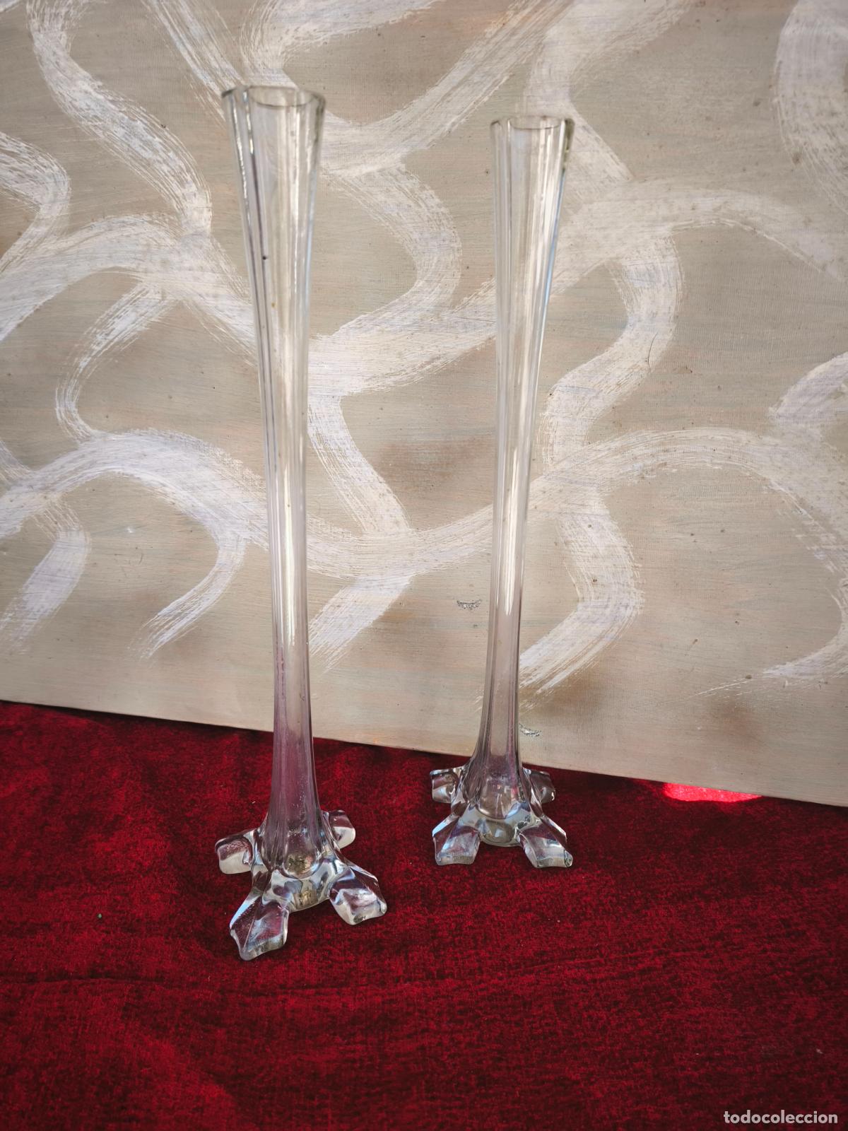 Vintage: PAREJA DE VIOLETEROS VIDRIO GRAN TAMA&Ntilde;O 40 CM.