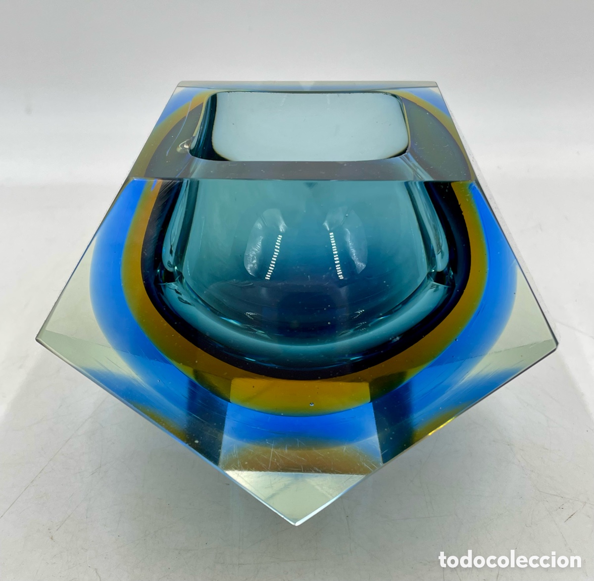 Vintage: Precioso cuenco o Cenicero geom&eacute;trico en cristal de Murano sommerso