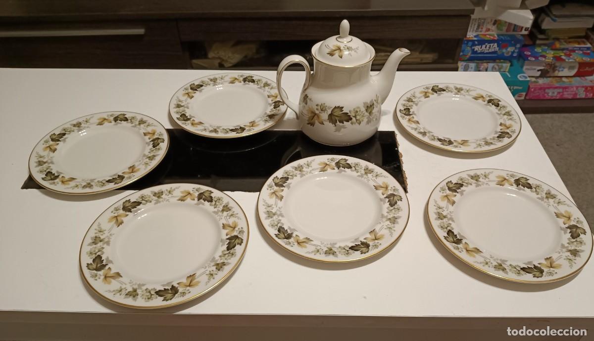 Vintage: BONITO SERVICIO DE 6 PLATOS DE POSTRES+TETERA,DE PORCELANA FINA,ROYAL DOULTON,PATR&Oacute;N LARCHMONT