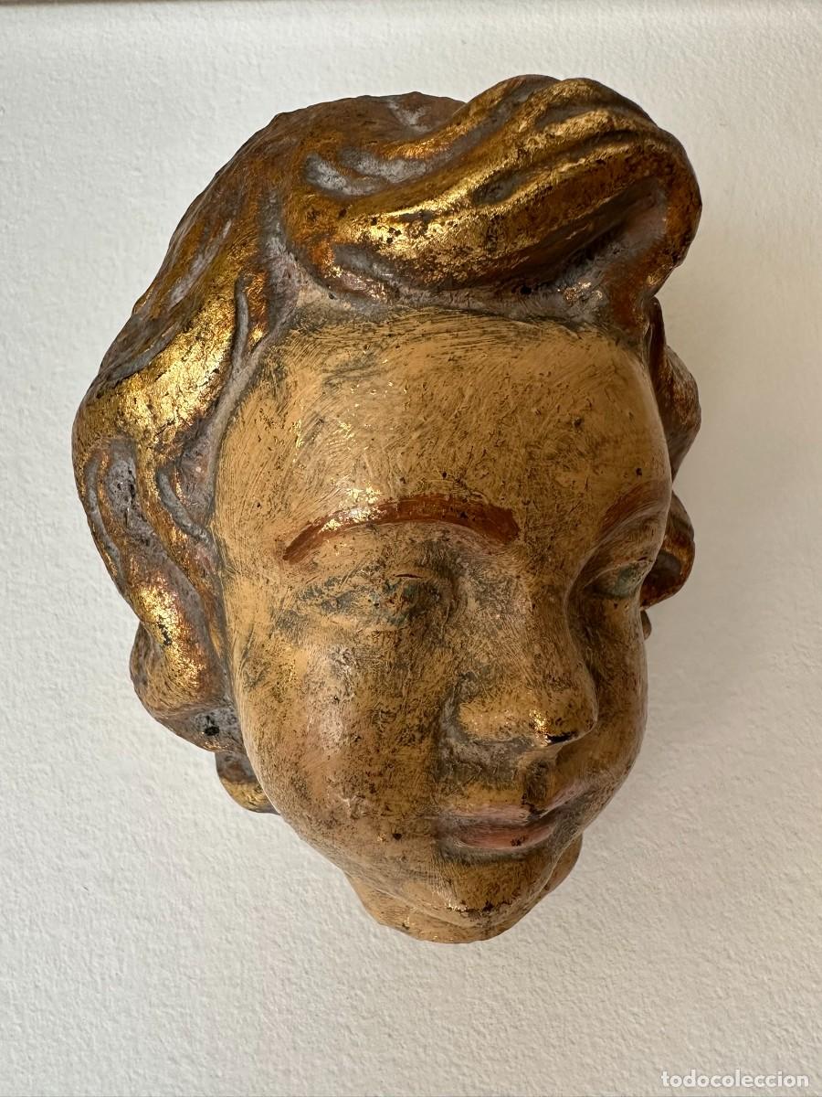 Vintage: Escultura cabeza de &aacute;ngel cer&aacute;mica negra 13,5 x 10,5