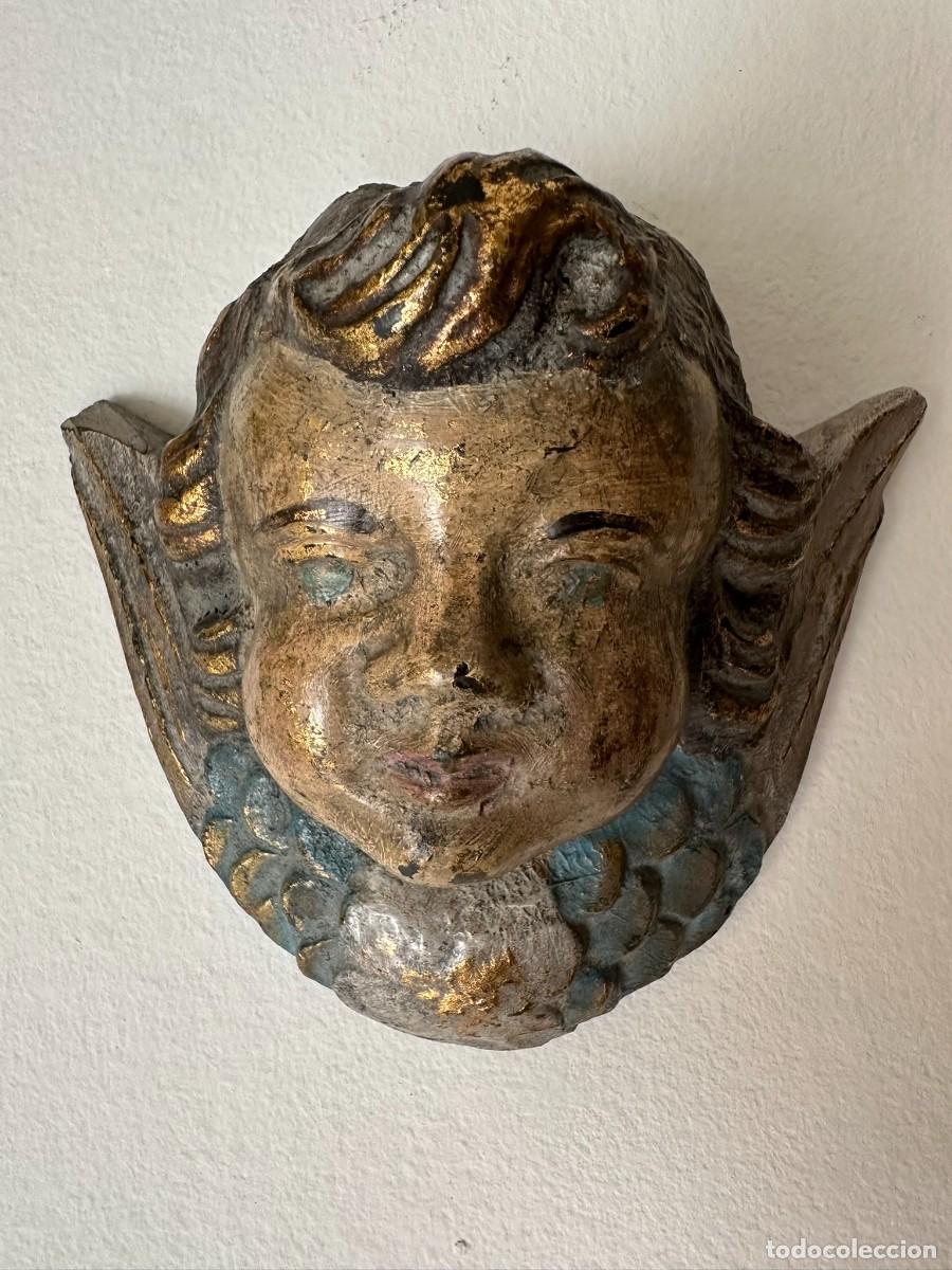Vintage: Escultura cabeza de &aacute;ngel cer&aacute;mica negra 12 cm x 13,5 cm