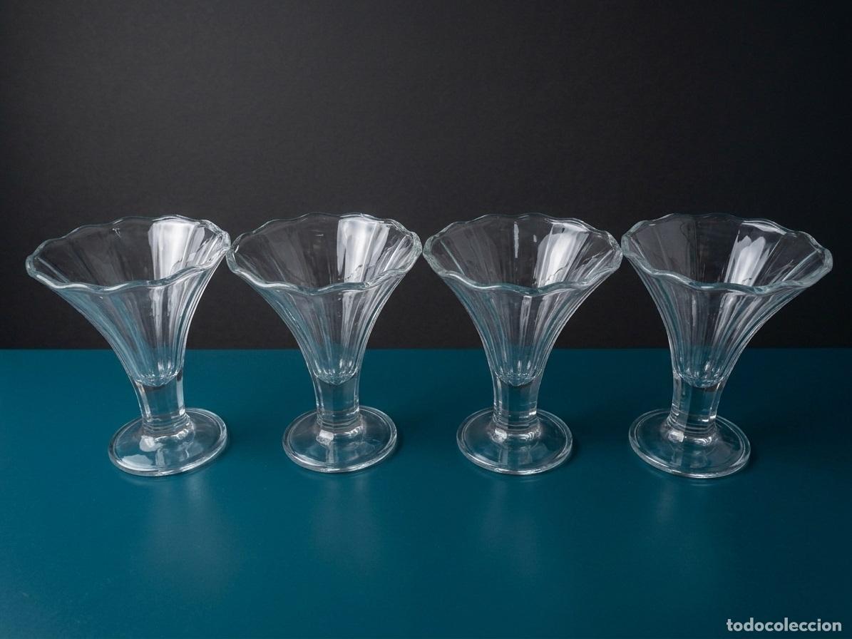 Vintage: Lote 4 Copas Postres / Macedonias / Helados Cristal Covetro Italy. A&ntilde;os 60. Nuevas a Estrenar.