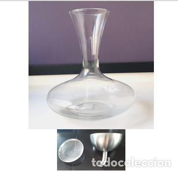 Vintage: DECANTADOR DE VINO DE VIDRIO SOPLADO A MANO + EMBUDO DECANTADOR DE VINO DE ACERO INOXIDABLE WMF