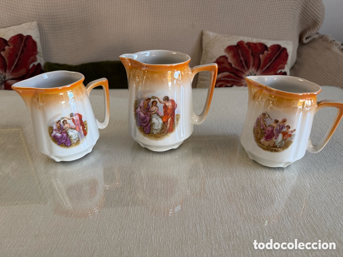 Vintage: Lote de 3 jarras de porcelana decoradas estilo vintage