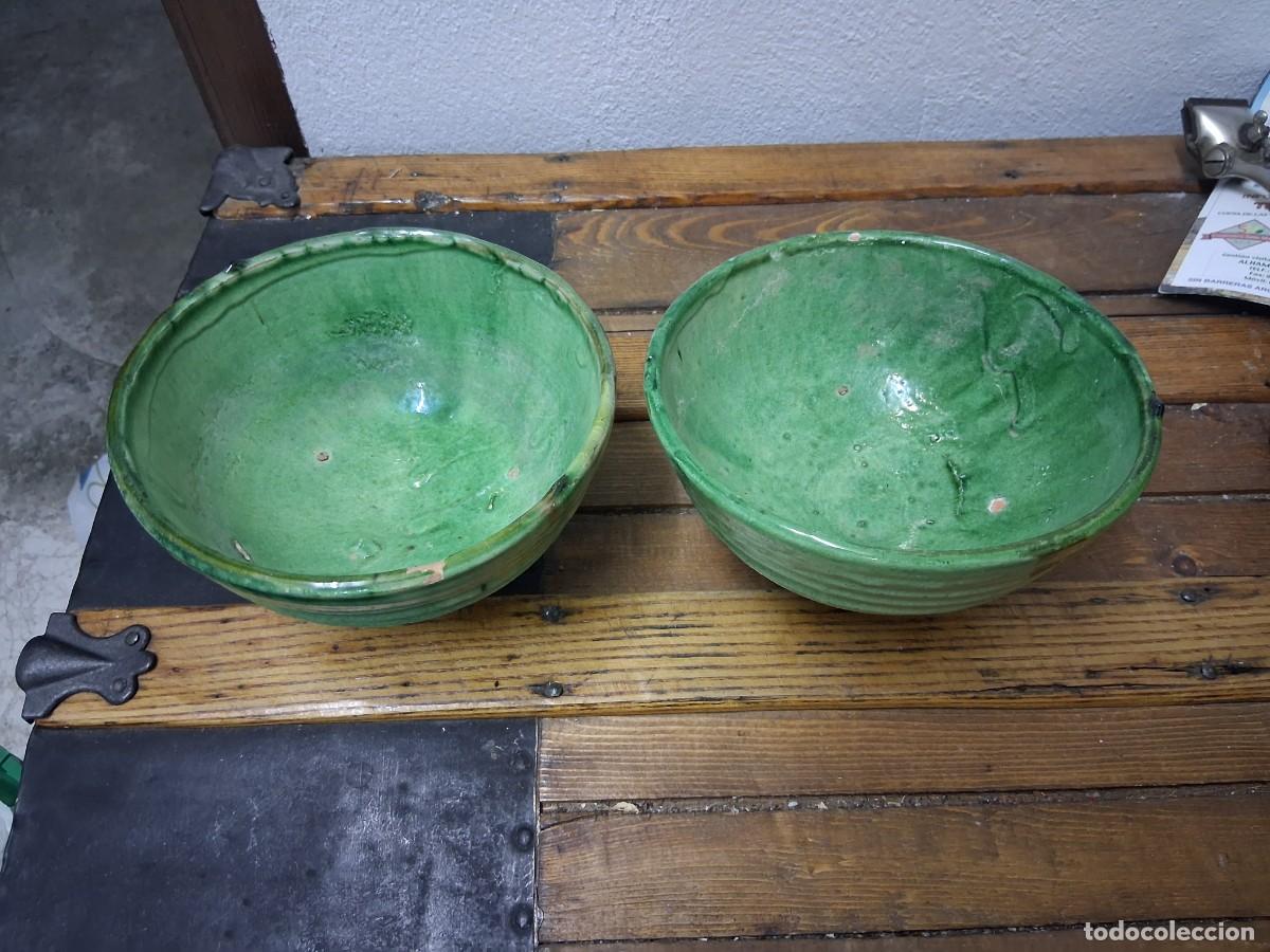 Vintage: Cuencos de cer&aacute;mica vidriada verde esmaltada de Nijar Almer&iacute;a