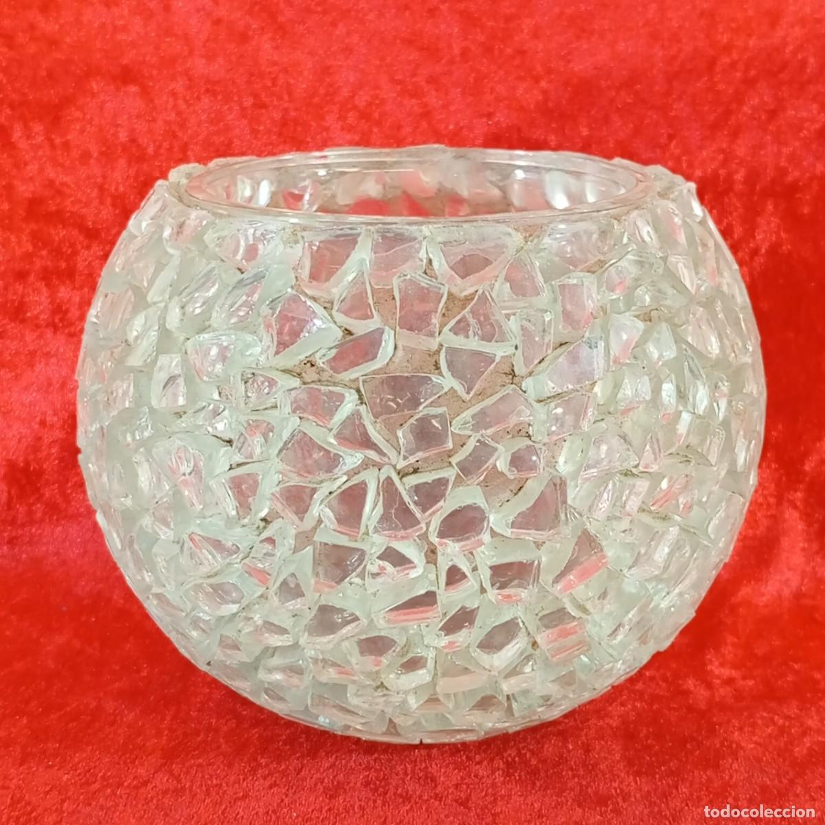Vintage: PORTAVELAS ESF&Eacute;RICO VINTAGE - MOSAICO DE FRAGMENTOS DE VIDRIO - 1990'S - 17 CM DIAMETRO - 14 CM ALTO