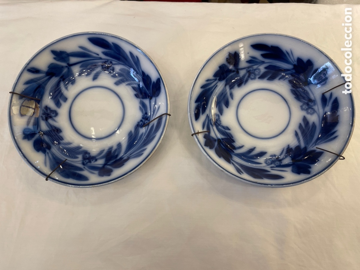 Vintage: Pareja platos porcelana francesa pintado a mano siglo XIX