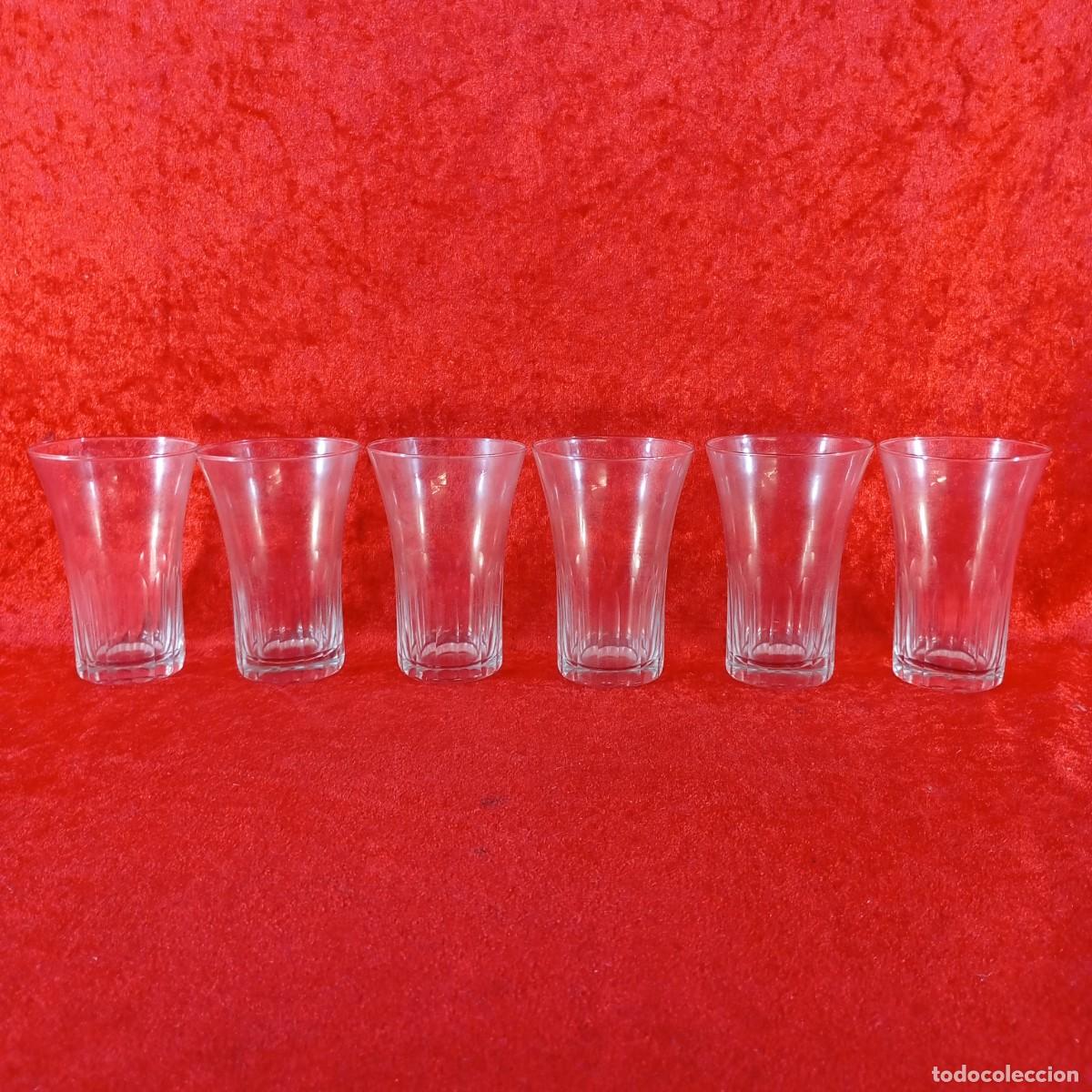 Vintage: COLECCI&Oacute;N DE 6 VASOS VINTAGE - CRISTAL CON DISE&Ntilde;O ACANALADO - ESTILO AMALFI - 10,5 CM DE ALTO