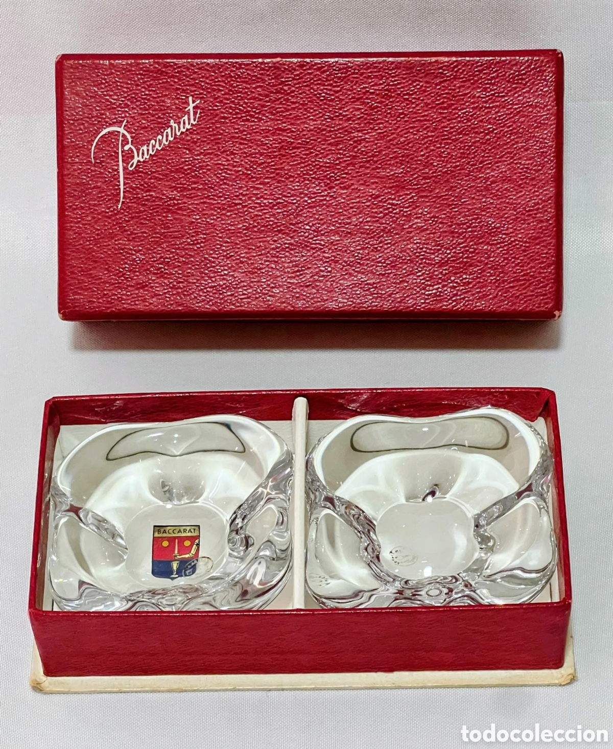 Vintage: Estuche de Pareja de Ceniceros / Vac&iacute;abolsillos en Cristal de Baccarat &ndash; Sello al &Aacute;cido y Escudo