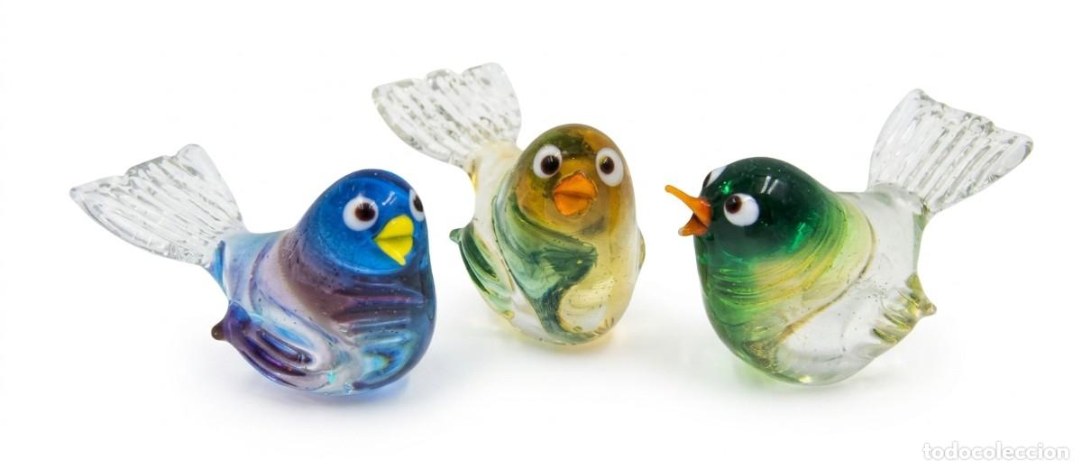 Vintage: Lote de 3 Pajaritos de Cristal de Murano &middot; Soplado y Policromado &middot; ca. 1960&ndash;1980