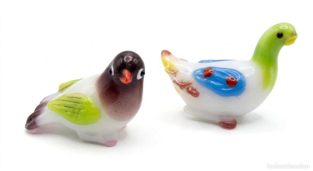 Vintage: Pareja de Pajaritos de Cristal de Murano &middot; Vidrio Soplado Policromado &middot; ca. 1960&ndash;1980