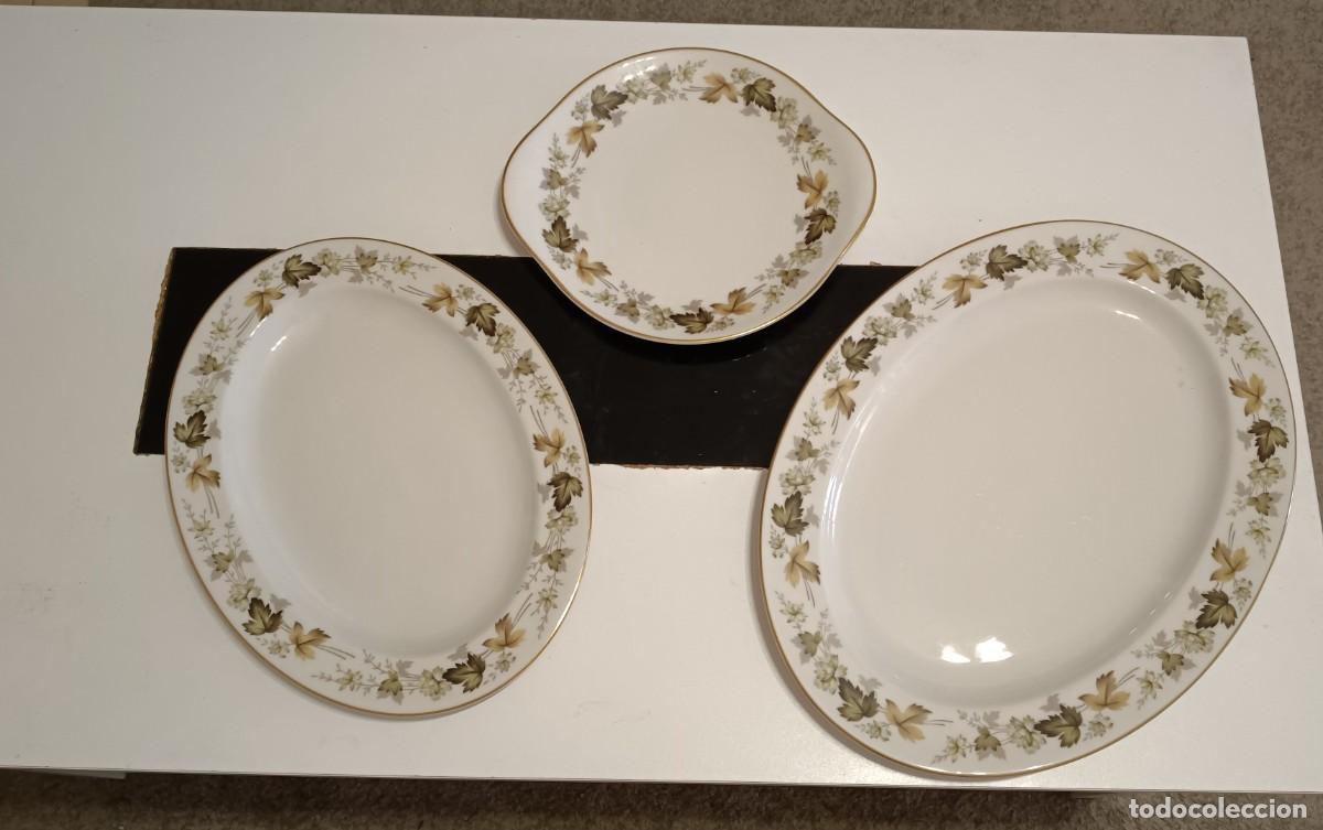 Vintage: BONITO JUEGO DE 3 PLATOS PARA SERVIR DE PORCELANA FINA,ROYAL DOULTON,PATR&Oacute;N LARCHMONT(MODELO TC1019)