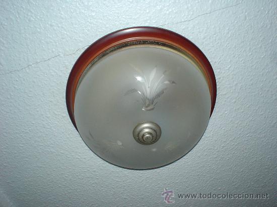 Vintage: Plaf&oacute;n de cristal con aro met&aacute;lico - Foto 1