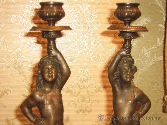 Vintage: PAREJA DE CANDELABROS BELLE EPOQUE - BRONCE - Foto 8