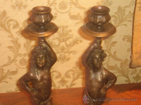 Vintage: PAREJA DE CANDELABROS BELLE EPOQUE - BRONCE - Foto 9