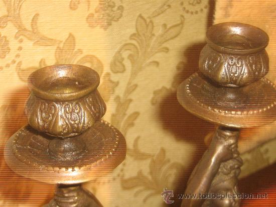 Vintage: PAREJA DE CANDELABROS BELLE EPOQUE - BRONCE - Foto 11