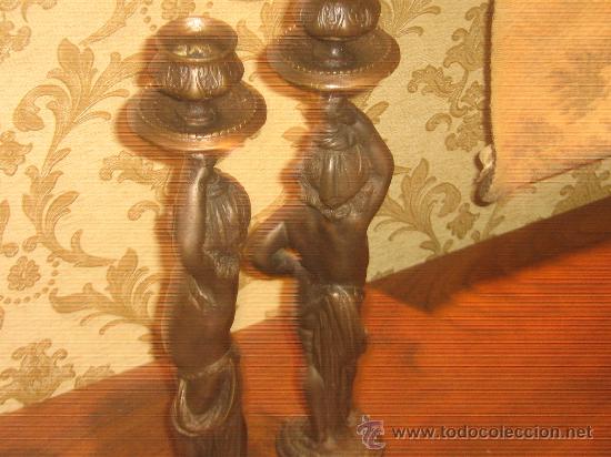 Vintage: PAREJA DE CANDELABROS BELLE EPOQUE - BRONCE - Foto 10