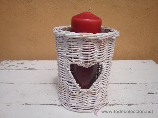 Vintage: Portavela de mimbre blanco - Foto 1