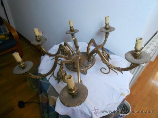 Vintage: PRECIOSA LAMPARA DE BRONCE CON 6 BRAZOS - Foto 3