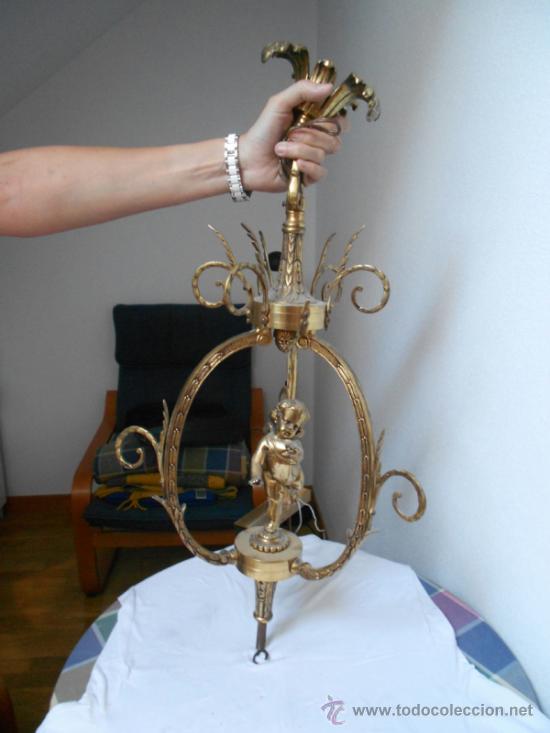 Vintage: PRECIOSA LAMPARA DE BRONCE CON 6 BRAZOS - Foto 4