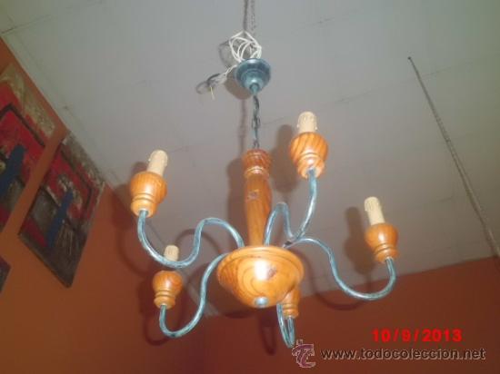 Vintage: LAMPARA DE TECHO  DE FORJA Y MADERA DE 5 BRAZOS - Foto 1