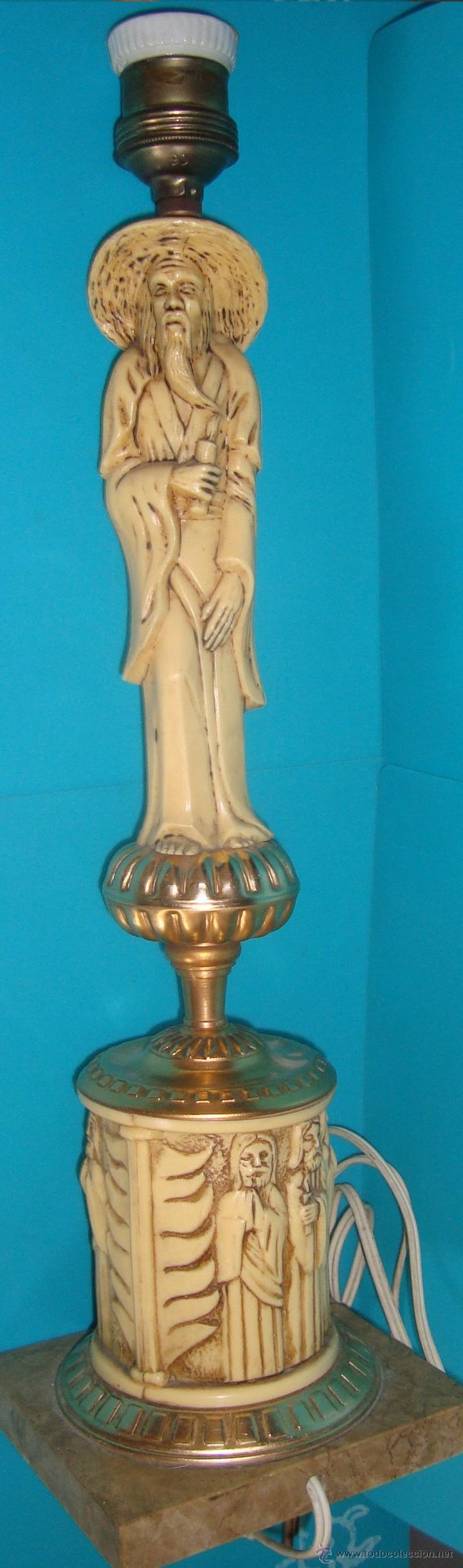 Vintage: LAMPARA FIGURA ASIATICA FUNCIONA, PASTA y M&Aacute;RMOL - Foto 1