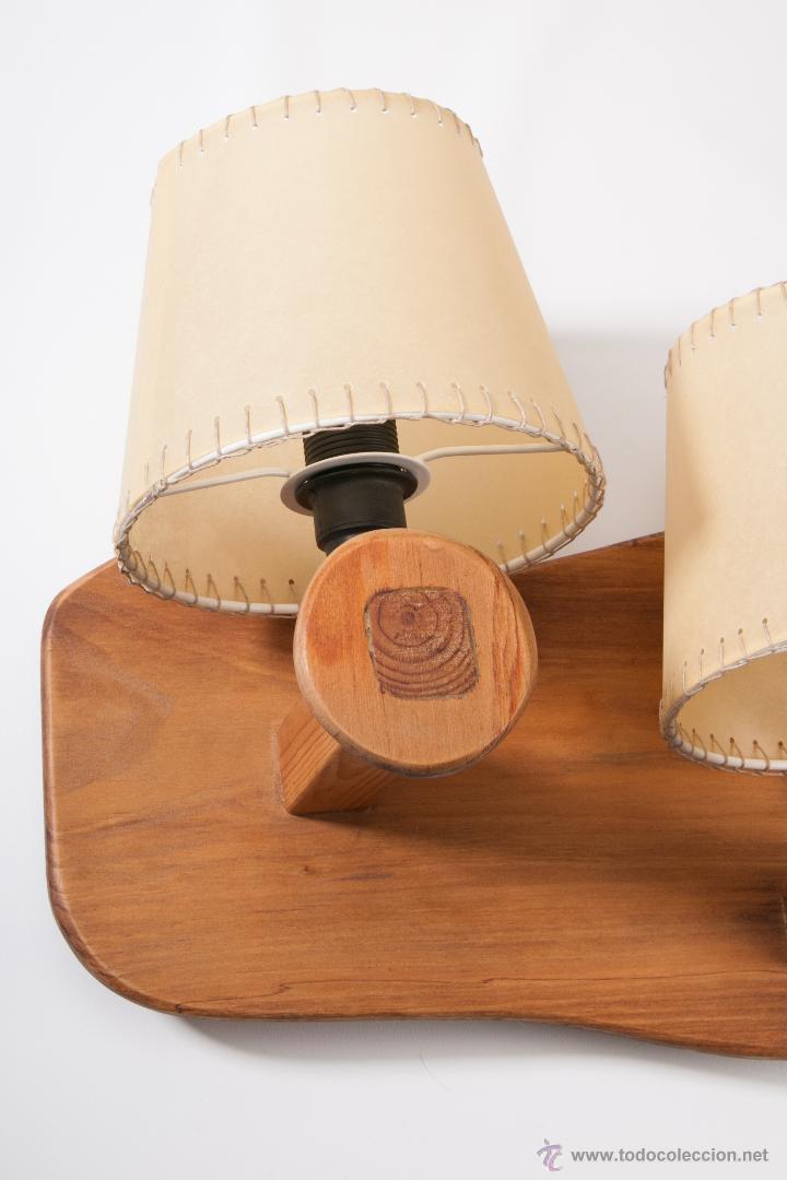 Vintage: APLIQUE TRIPLE DE MADERA CON PANTALLAS - Foto 2