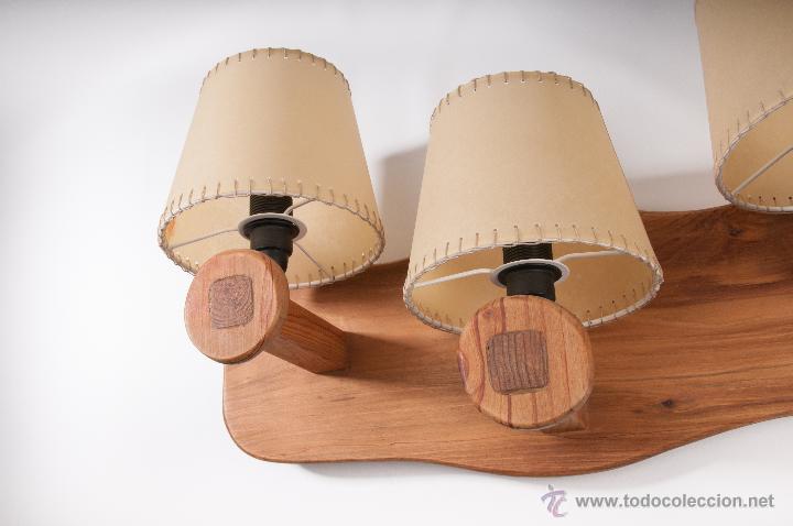 Vintage: APLIQUE TRIPLE DE MADERA CON PANTALLAS - Foto 4