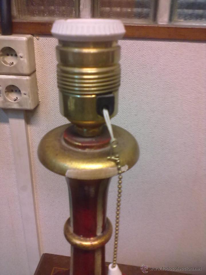 Vintage: LAMPARA SOBREMESA MADERA DORADA Y POLICROMADA - Foto 5